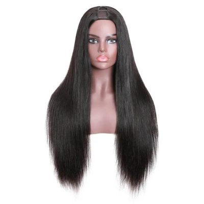 U Part Straight Wig Human Hair Glueless Machine Made 180% Density Natural Look - Image 2