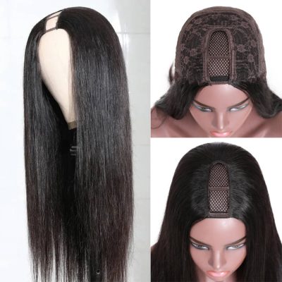 U Part Straight Wig Human Hair Glueless Machine Made 180% Density Natural Look - Image 4