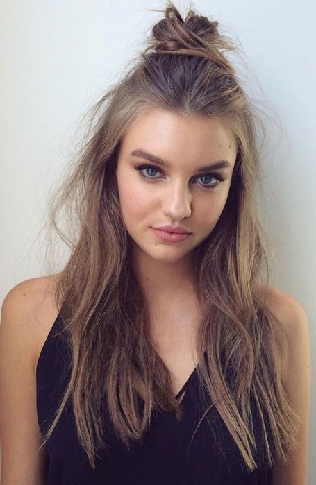 Half up half down messy bun