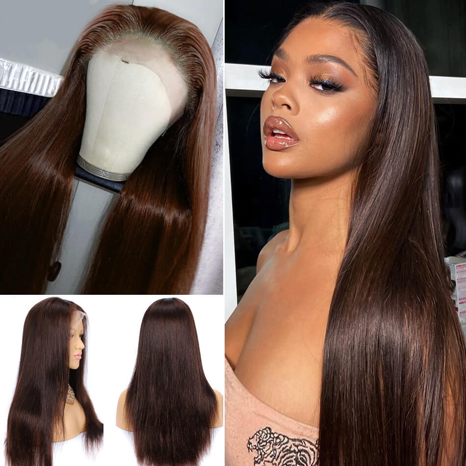 4# Brown Color Straight Hair 13×4 Lace Front Wigs 100% Brazilian Human Colored Wig - Evan Hair 4# Brown Color Straight Hair 13×4 Lace Front Wigs 100% Brazilian Human Colored Wig - Evan Hair