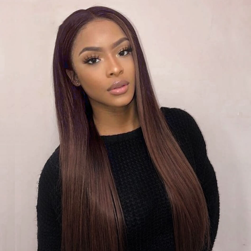 4# Straight Hair Frontal Wig,Brown Frontal Wig,4# Straight Frontal Wig,Brow Highlighted Straight Hair Wig,Cheap Brown Lace Frontal Wigs