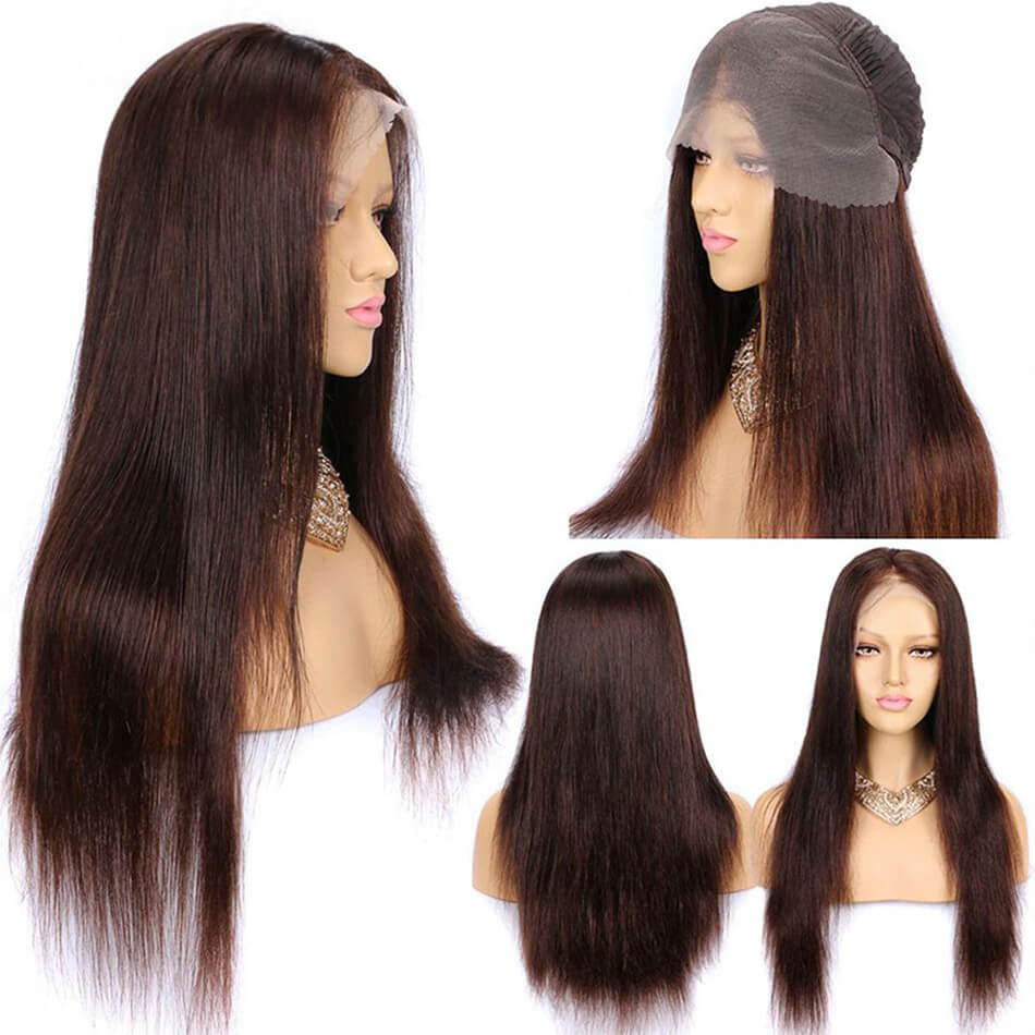 4# Straight Hair Frontal Wig,Brown Frontal Wig,4# Straight Frontal Wig,Brow Highlighted Straight Hair Wig,Cheap Brown Lace Frontal Wigs