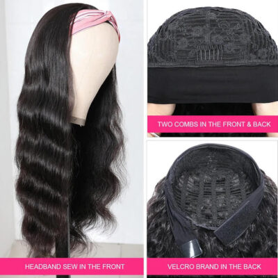 Body Wave Headband Human Hair Wigs 180% Density Ice Silk Scarf Headband Wigs - Image 5