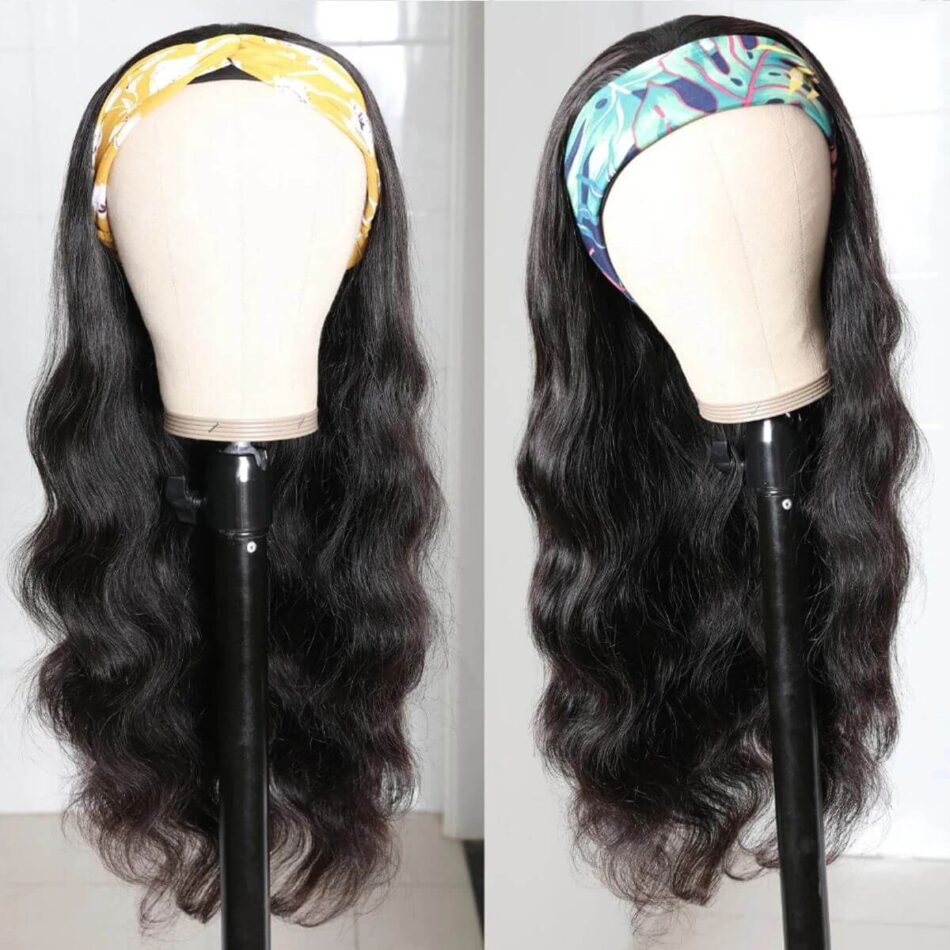Body Wave Headband Human Hair Wigs 180% Density Ice Silk Scarf Headband Wigs - Image 3