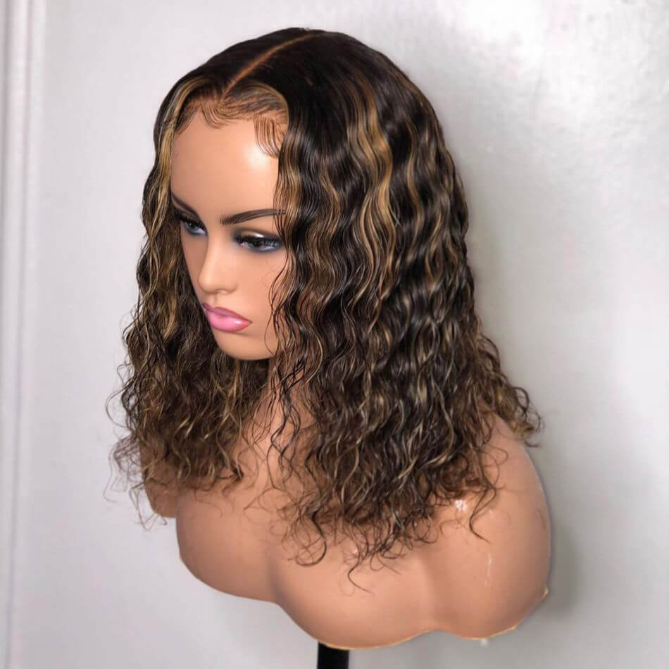 hightlight water wave wig,wet and wavy hightlight wig,short hightlight water wave wigs,hightlight water wave wig,hightlight lace front wigs