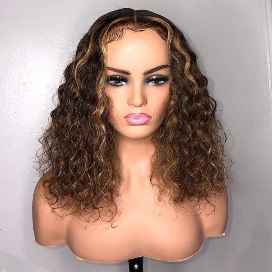 hightlight water wave wig,wet and wavy hightlight wig,short hightlight water wave wigs,hightlight water wave wig,hightlight lace front wigs