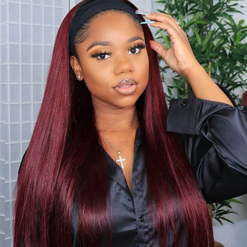 99J Color Headband Wig Straight Human Hair Wigs 180% Density Headband Wig - Image 8