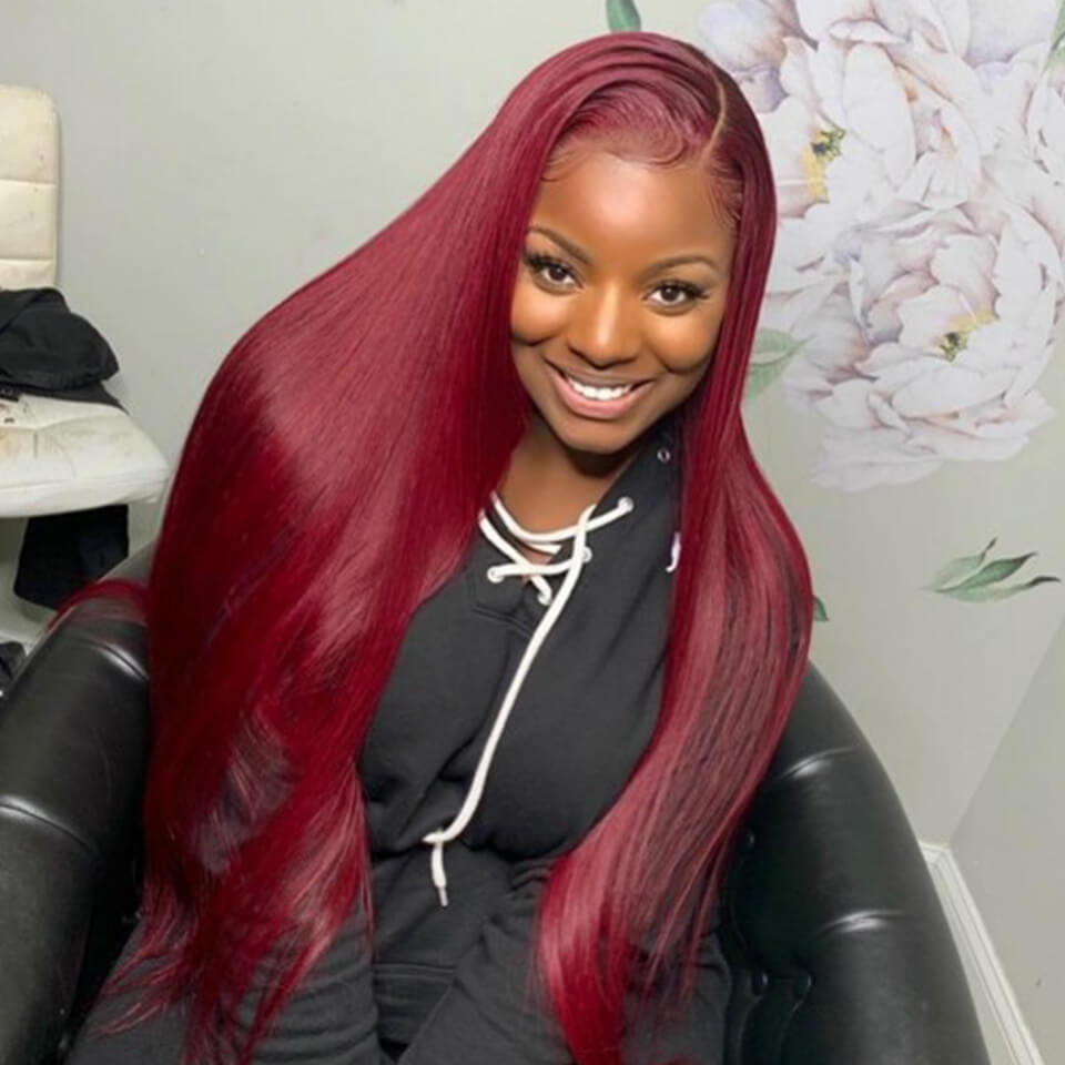 99J Color Burgundy Straight Hair 5×5 Lace Closure Wigs - Evan Hair 99J Color Burgundy Straight Hair 5×5 Lace Closure Wigs - Evan Hair