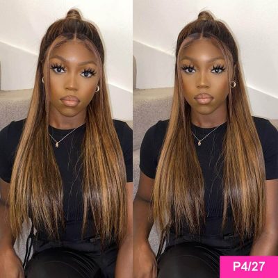 Highlight Honey Blonde Straight Wig Human Hair Lace Front 180% Density - Image 3
