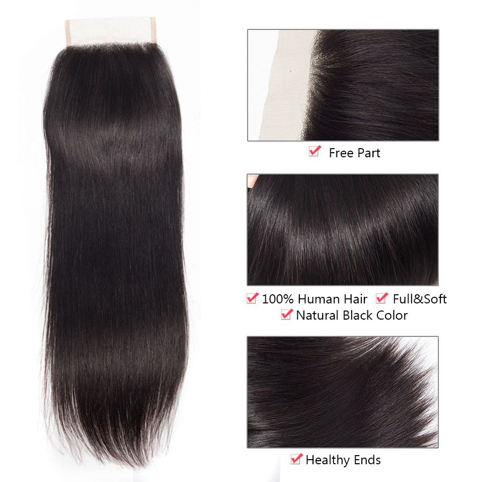 Evanhair Straight 4x4 Lace Closure Free Part – 100% Human Hair, Pre-Plucked & Natural Look