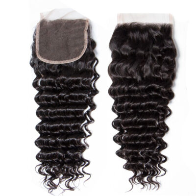 Evanhair Deep Wave Hair 4x4 Lace Closure Free Part – 100% Human Hair, Pre-Plucked & Natural Look