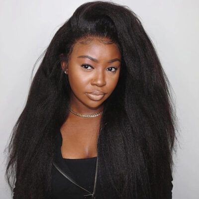 Evanhair Brazilian Kinky Straight Hair 4 Bundles with 4×4 Lace Closure – Natural Black, Yaki Texture, 100% Human Hair, 10-30 Inch, Silky & Soft