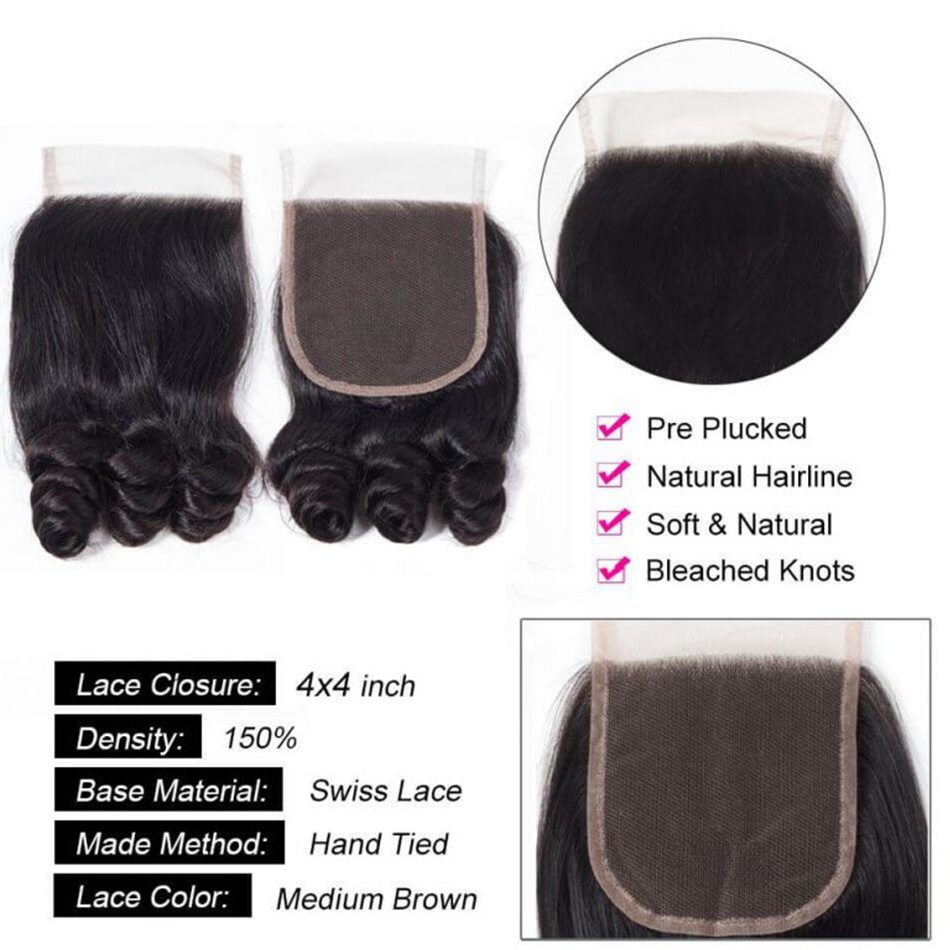Evanhair Funmi Hair 4x4 Lace Closure Free Part – Bouncy Curly Texture 100% Human Hair, Pre-Plucked & Natural Look