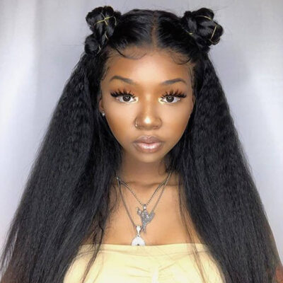 Evanhair Peruvian Kinky Straight Hair 4 Bundles with 4×4 Lace Closure – Natural Black, Yaki Texture, 100% Human Hair, 10-30 Inch, Silky & Soft