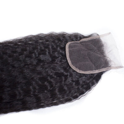 Evanhair Kinky Straight Hair 4x4 Lace Closure Free Part – Yaki Texture 100% Human Hair, Pre-Plucked & Natural Look