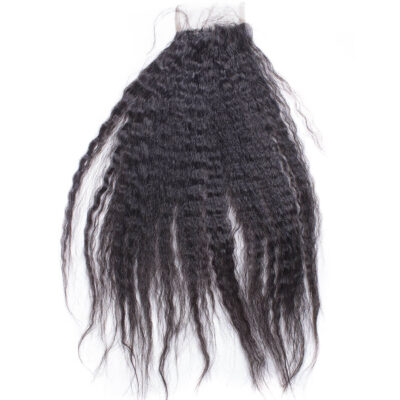Evanhair Kinky Straight Hair 4x4 Lace Closure Free Part – Yaki Texture 100% Human Hair, Pre-Plucked & Natural Look