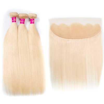 Evanhair Blonde Straight Hair 3 Bundles with 13×4 Lace Frontal – 613 Color, 100% Human Hair, 10-28 Inch, Silky & Soft