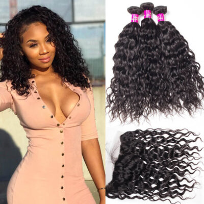 Evanhair Malaysian Water Wave Hair 3 Bundles with 13×4 Lace Frontal – Natural Black, 100% Human Hair, 10-30 Inch, Silky & Soft