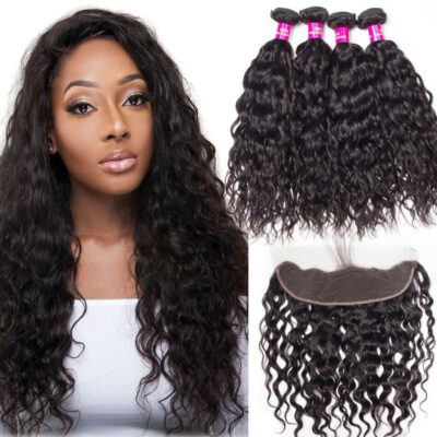Evanhair Malaysian Water Wave Hair 4 Bundles with 13×4 Lace Frontal – Natural Black, 100% Human Hair, 10-30 Inch, Silky & Soft
