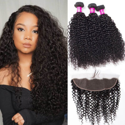 Evanhair Peruvian Curly Hair 3 Bundles with 13×4 Lace Frontal – Natural Black, 100% Human Hair, 10-30 Inch, Silky & Soft