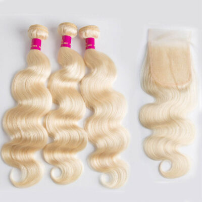 Blonde Body Wave 3 Bundles With Closure Brazilian Virgin Human Hair 613 Blonde Body Wave Bundles Closure