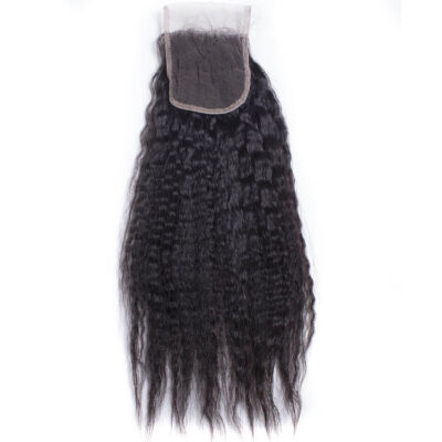 Evanhair Kinky Straight Hair 4x4 Lace Closure Free Part – Yaki Texture 100% Human Hair, Pre-Plucked & Natural Look