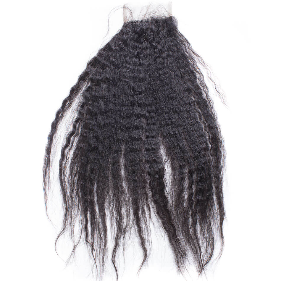 Evanhair Kinky Straight Hair 4x4 Lace Closure Free Part – Yaki Texture 100% Human Hair, Pre-Plucked & Natural Look