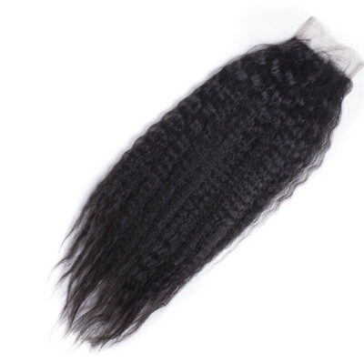 Evanhair Kinky Straight Hair 4x4 Lace Closure Free Part – Yaki Texture 100% Human Hair, Pre-Plucked & Natural Look