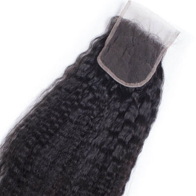 Evanhair Kinky Straight Hair 4x4 Lace Closure Free Part – Yaki Texture 100% Human Hair, Pre-Plucked & Natural Look