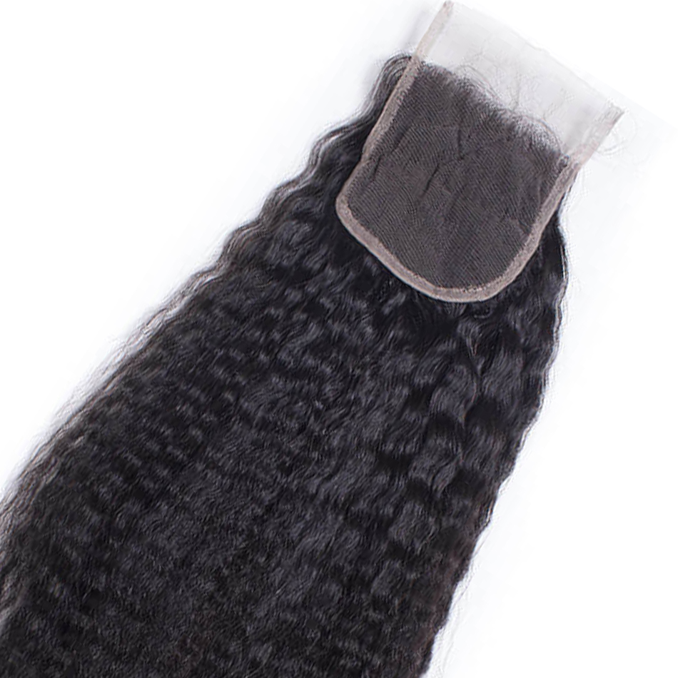 Evanhair Kinky Straight Hair 4x4 Lace Closure Free Part – Yaki Texture 100% Human Hair, Pre-Plucked & Natural Look