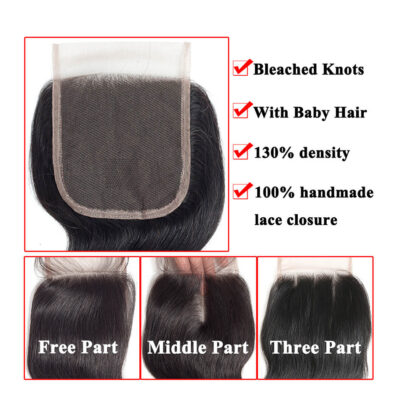 Evanhair Body Wave Hair 5x5 Lace Closure Free Part – 100% Human Hair, Pre-Plucked & Natural Look