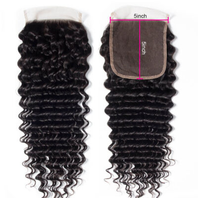 Evanhair Deep Wave Hair 5x5 Lace Closure Free Part – 100% Human Hair, Pre-Plucked & Natural Look