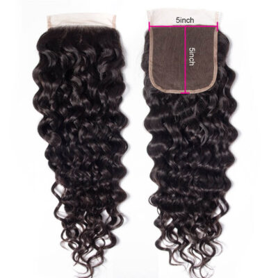 Evanhair Water Wave Hair 5x5 Lace Closure Free Part – Wet and Wavy 100% Human Hair, Pre-Plucked & Natural Look