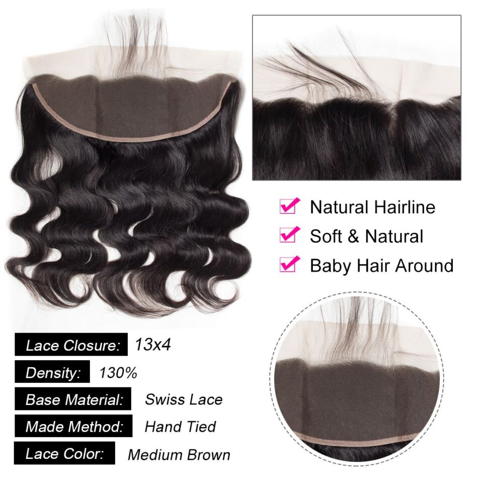 Evanhair Body Wave Hair 13x4 Lace Frontal With Baby Hair – 100% Human Hair, Pre-Plucked & Natural Look