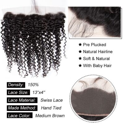 Evanhair Curly Hair 13x4 Lace Frontal With Baby Hair – 100% Human Hair, Pre-Plucked & Natural Look