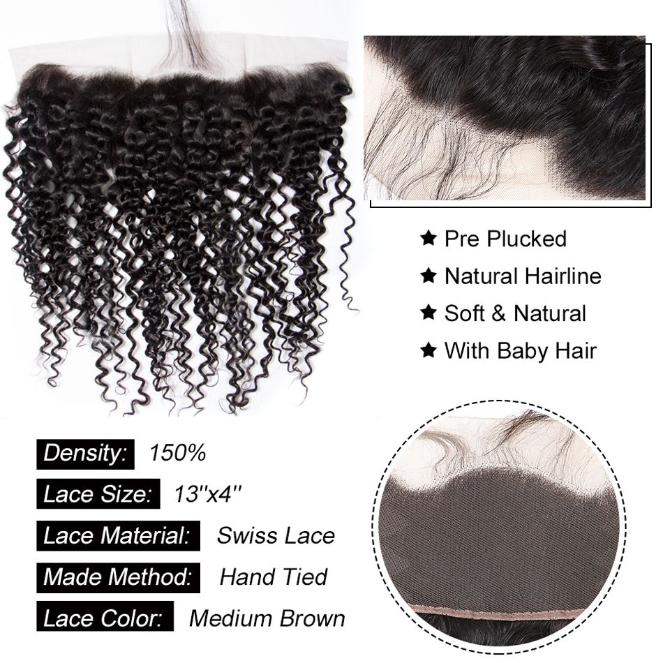 Evanhair Curly Hair 13x4 Lace Frontal With Baby Hair – 100% Human Hair, Pre-Plucked & Natural Look