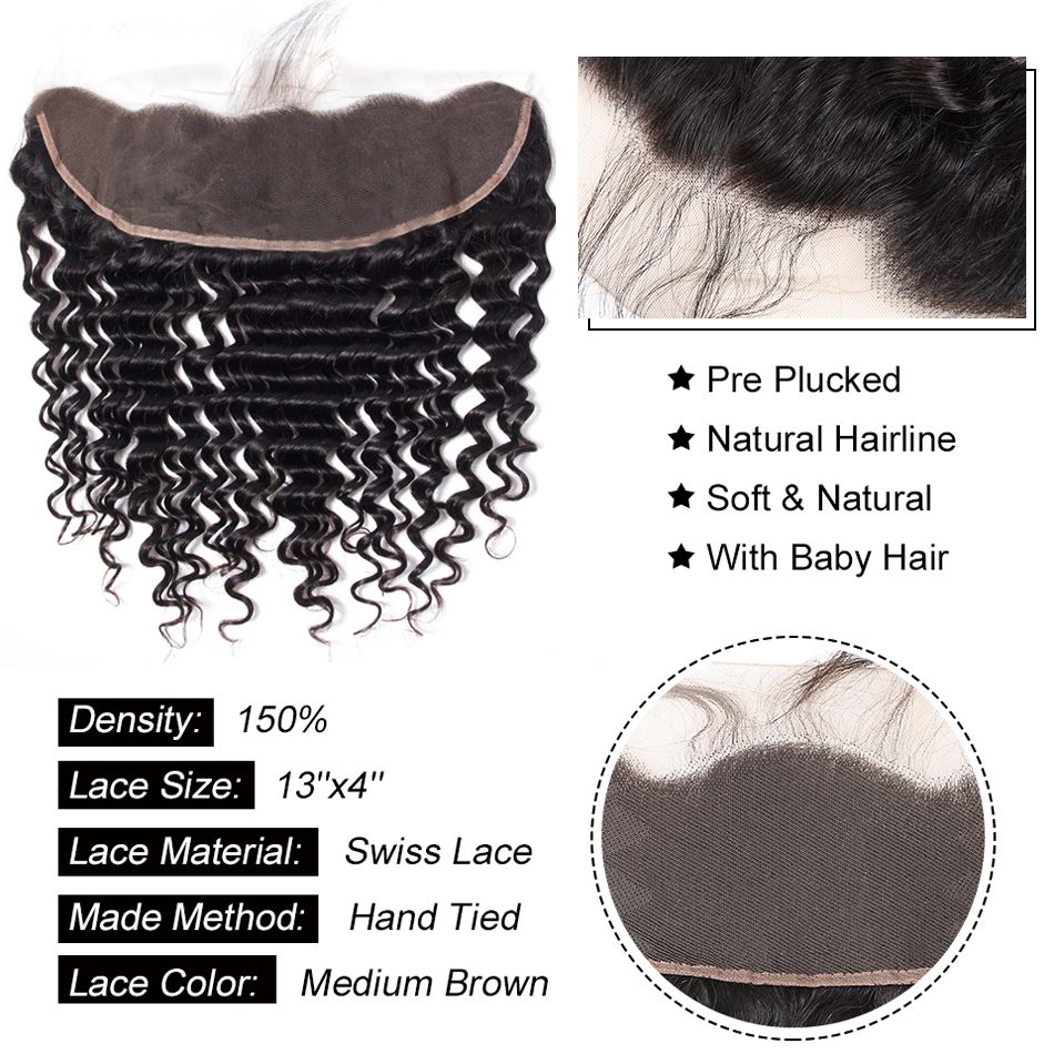 Evanhair Deep Wave Hair 13x4 Lace Frontal With Baby Hair – 100% Human Hair, Pre-Plucked & Natural Look