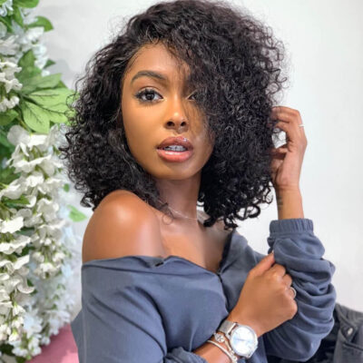 Short Curly Bob Wig 180% Density Human Hair Kinky Curly Natural Look