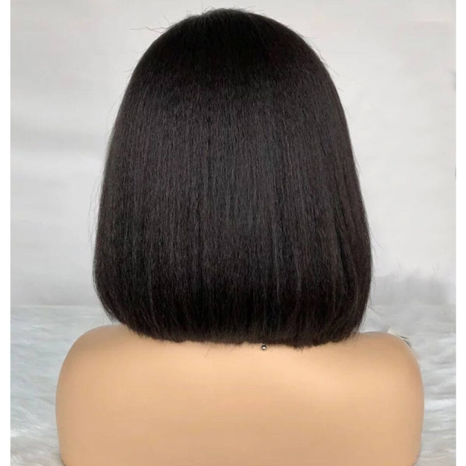 Short Kinky Straight Bob Wig 180% Density Yaki Human Hair Natural Look - Image 3