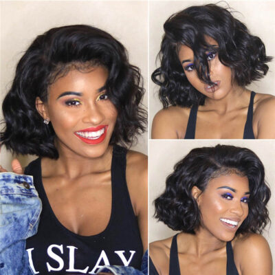 Short Loose Deep Wave Bob Wig Human Hair Lace Front 180% Density Natural Look
