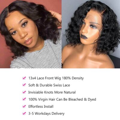 Short Loose Deep Wave Bob Wig Human Hair Lace Front 180% Density Natural Look - Image 3