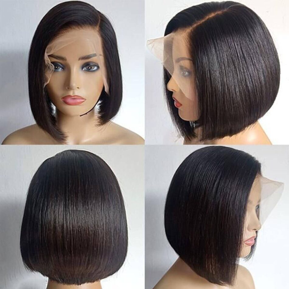 Short Straight Bob Wig Human Hair Lace Front 180% Density Side Part Natural Look - Image 3