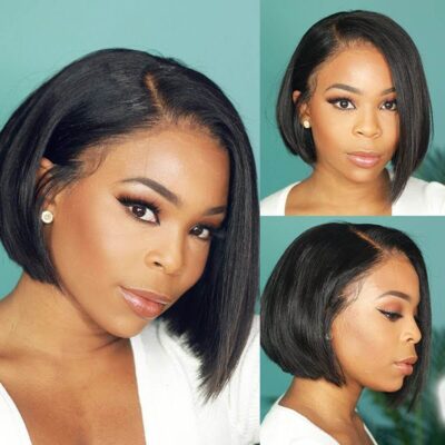 Short Straight Bob Wig Human Hair Lace Front 180% Density Side Part Natural Look - Image 4