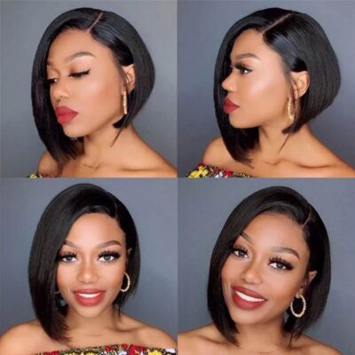 Short Straight Bob Wig Human Hair Lace Front 180% Density Side Part Natural Look - Image 5