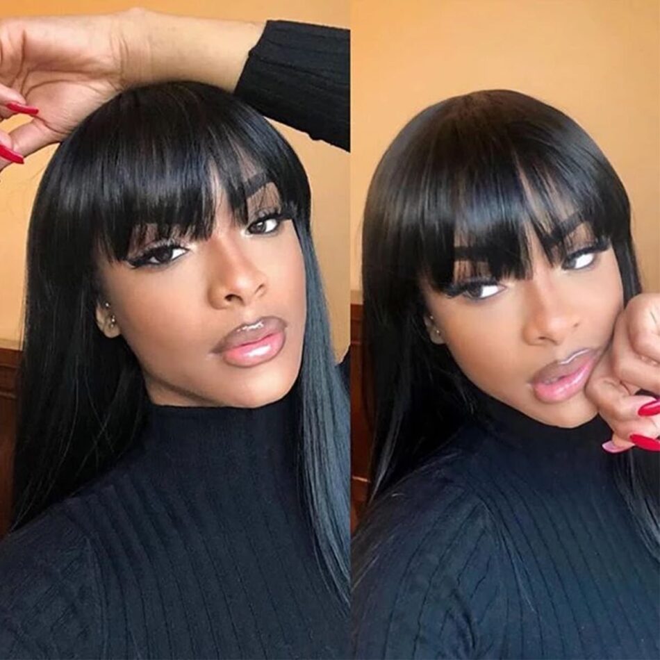 Short Straight Bob Wig With Bangs 180% Density Human Hair Lace Front - Image 6