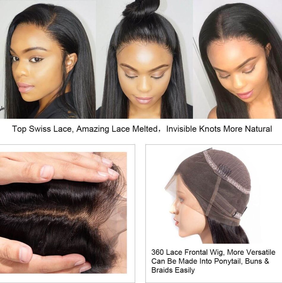 360 Lace Front Straight Wig 100% Virgin Human Hair 180% Density With Baby Hair - Image 6