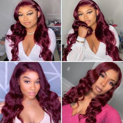 99J Burgundy Body Wave Wig Human Hair Lace Front 180% Density - Image 5