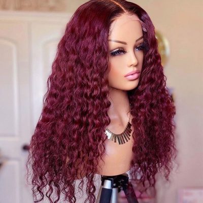 99J Burgundy Deep Wig Human Hair Lace Front 180% Density - Image 3