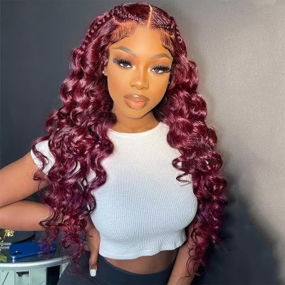 99J Burgundy Loose Deep Wig Human Hair Lace Front 180% Density - Image 3