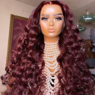 99J Burgundy Loose Deep Wig Human Hair Lace Front 180% Density - Image 4